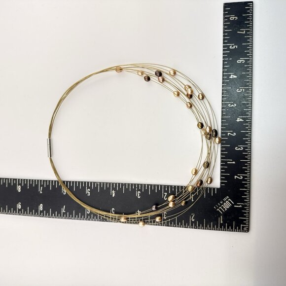 Honora Pearl Necklace Illusion Wire Gold Tone Peach Brown Oval Multi Strand Box - Picture 12 of 14